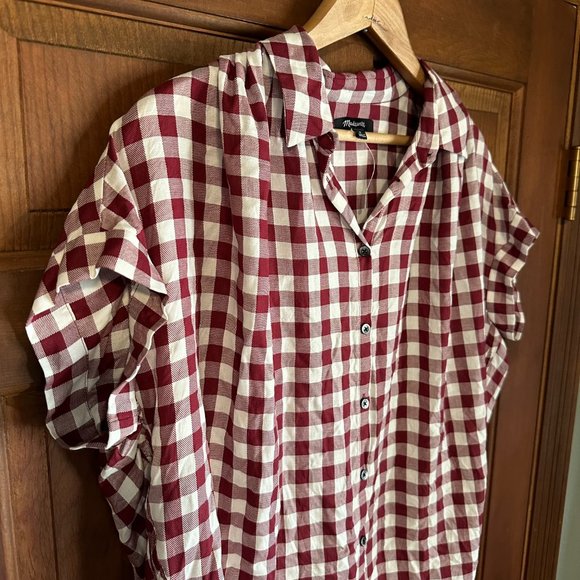 MADEWELL Central Shirt burgundy maroon Gingham Check Medium boxy blouse | XS, S - Picture 4 of 11
